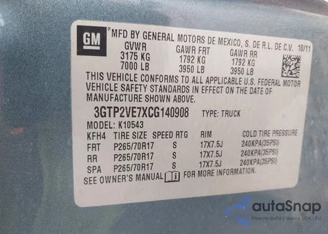 2012 GMC Sierra 1500 Sle из США, поврежденный, VIN 3GTP2VE7XCG140908